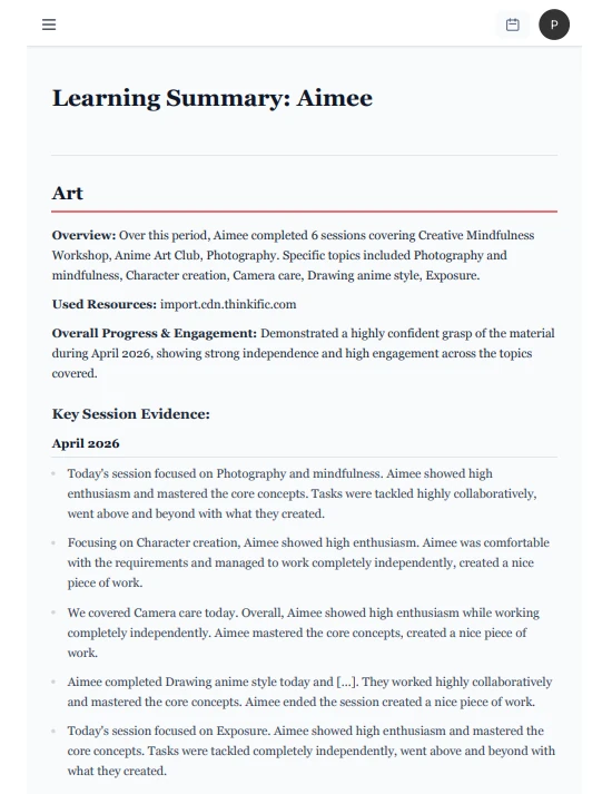 Learning Report, prime evidence for the LA